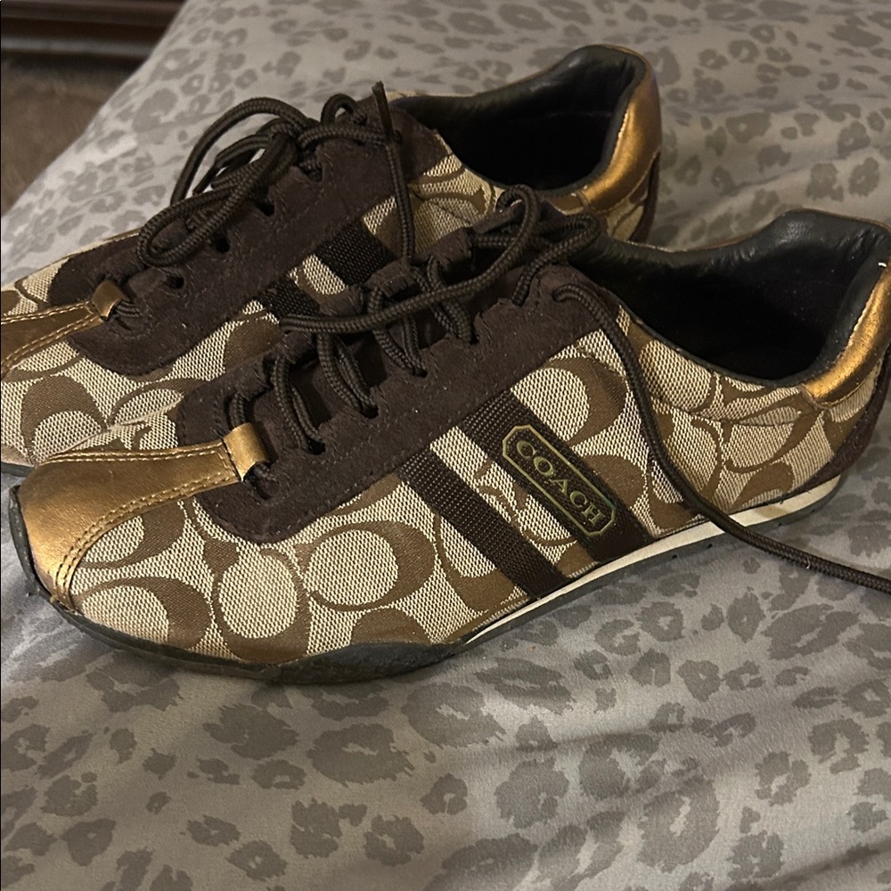 Coach Signature Brown and Gold Sneakers